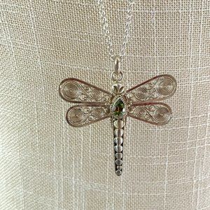 2" Dragonfly .925 - Filigree Wings & Peridot Center Stone